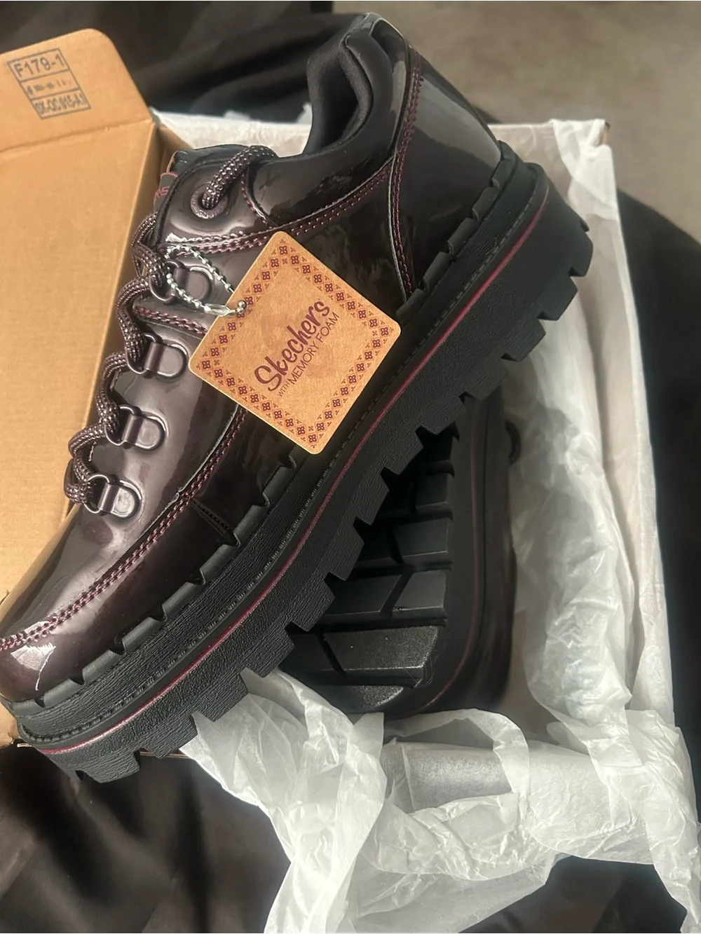 Skechers Burgundy Platform Patent